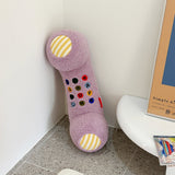Playful Phone-Shaped Bolster Pillow - Soft Lamb Wool & Striped Knit Fabric, Colorful Button Design