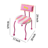 Whimsical Striped Vanity Chair with Heart Embroidered Backrest - Perfect for Girls' Rooms